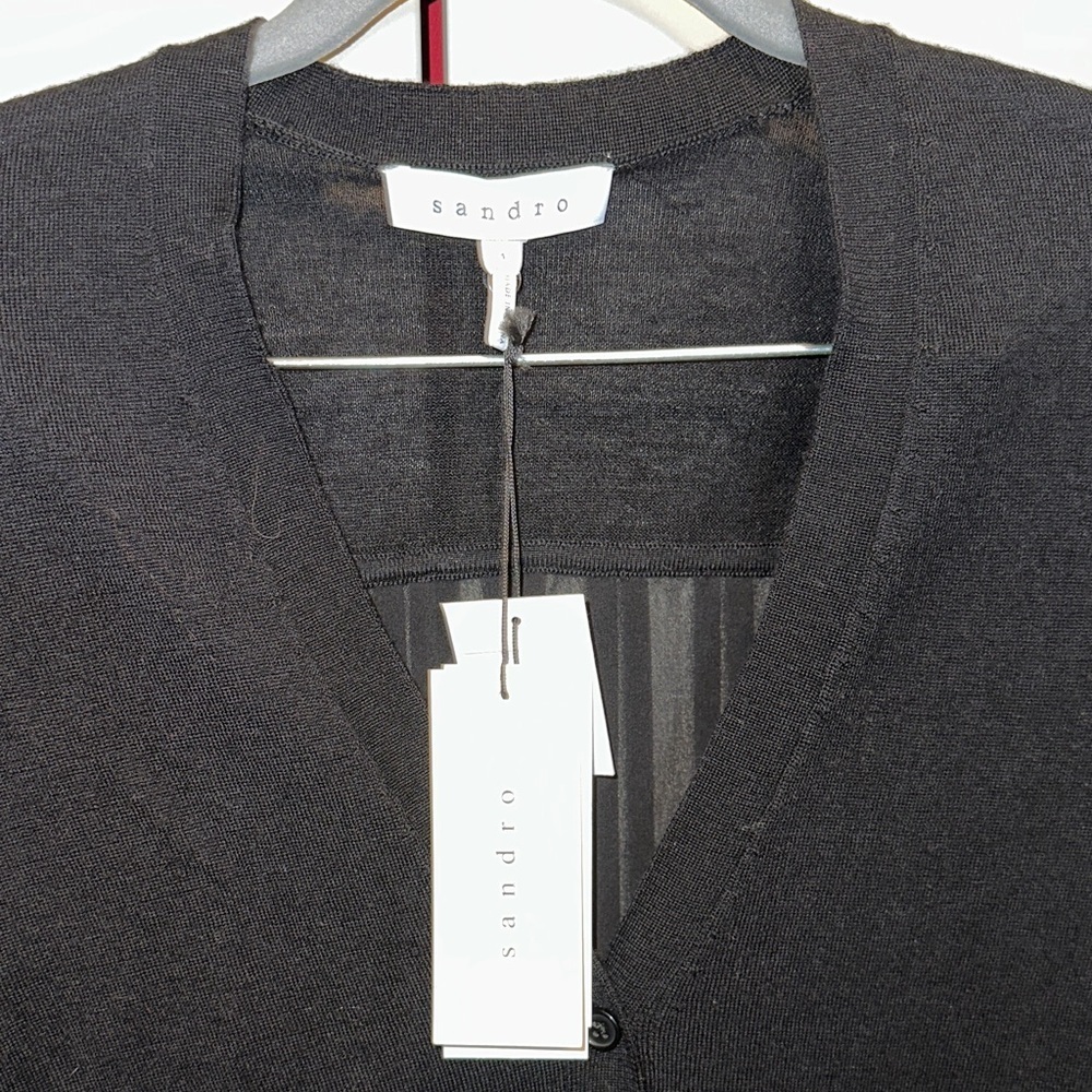 NWT SANDRO Paris Black Wool Cardigan size 1 (Small) - Picture 2 of 4